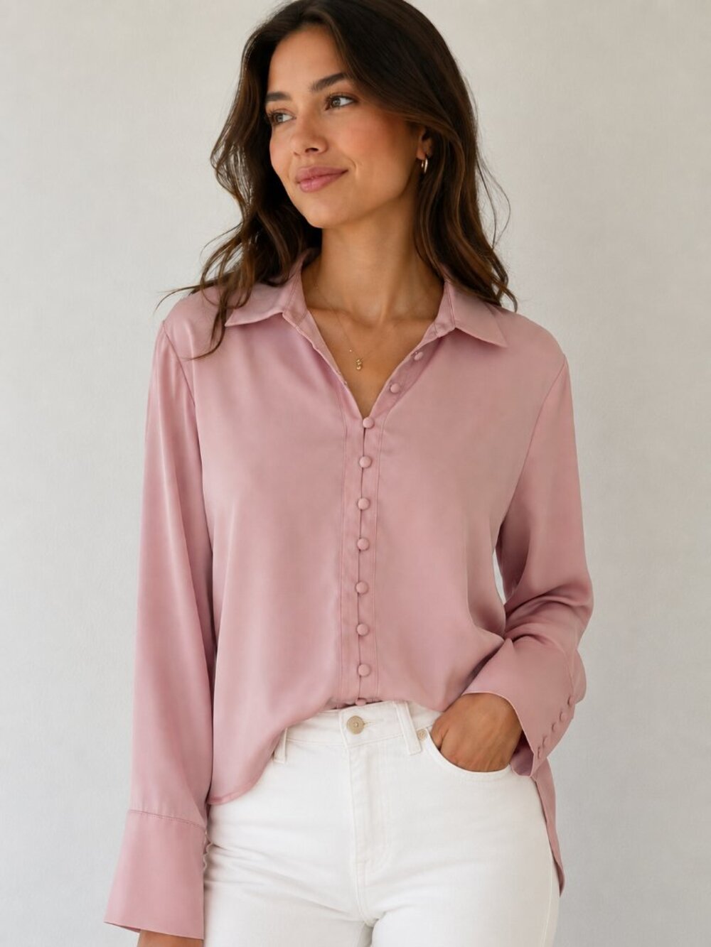 Joie Pink Button Front Blouse XL Soft Long Sleeve Collared Top Business